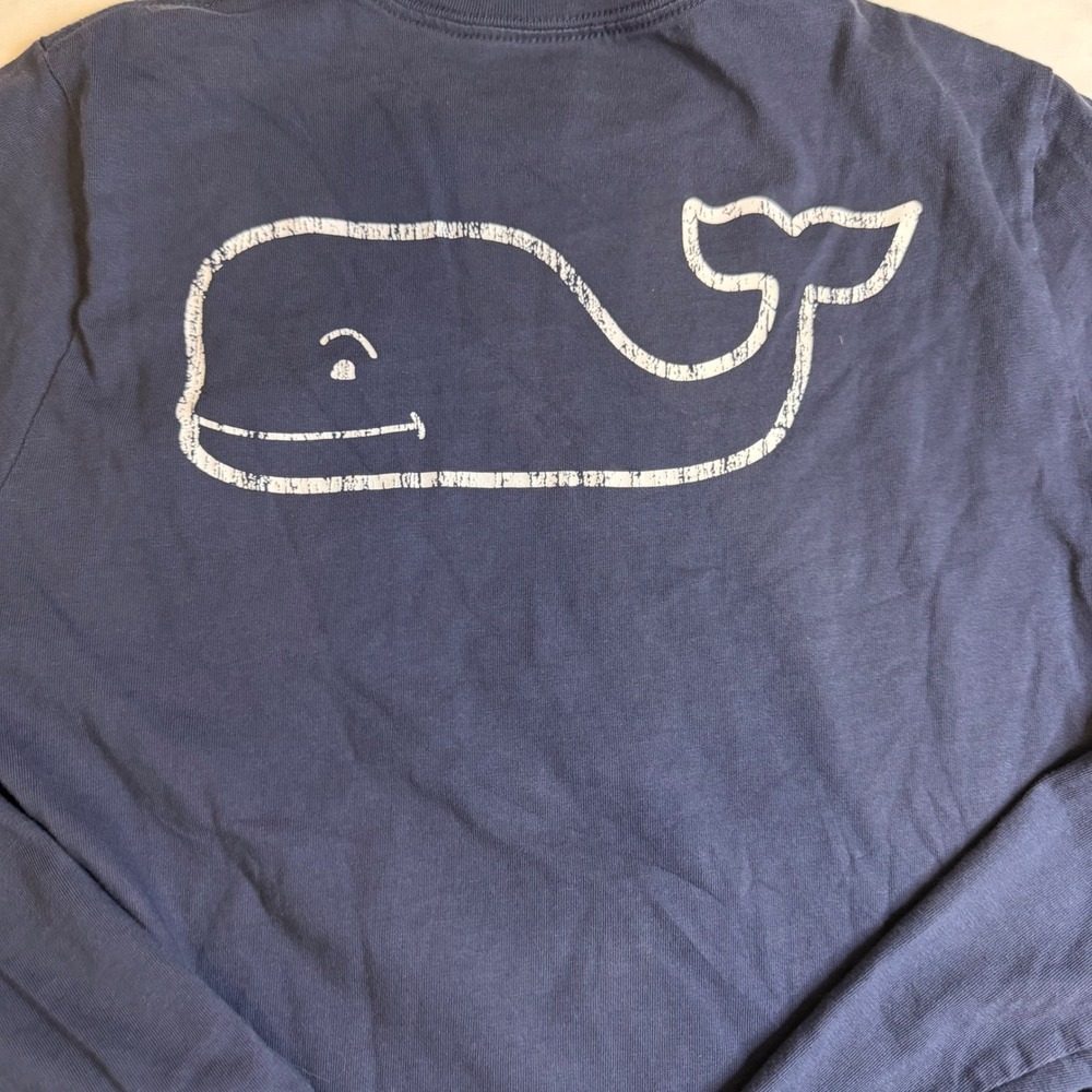 Vineyard Vines Boys Navy Blue Whale Long Sleeve Pocket T-Shirt Size L 16 - Picture 8 of 8
